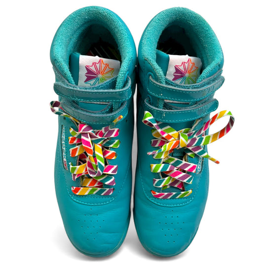 Reebok Freestyle Anniversary Hi Tops Rainbow Laces