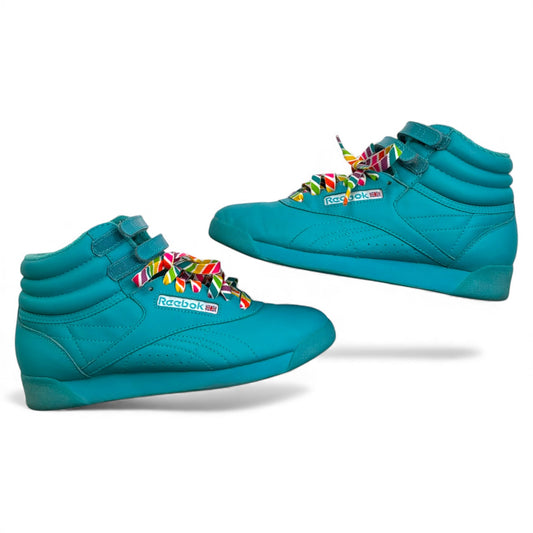 Reebok Freestyle Anniversary Hi Tops Rainbow Laces