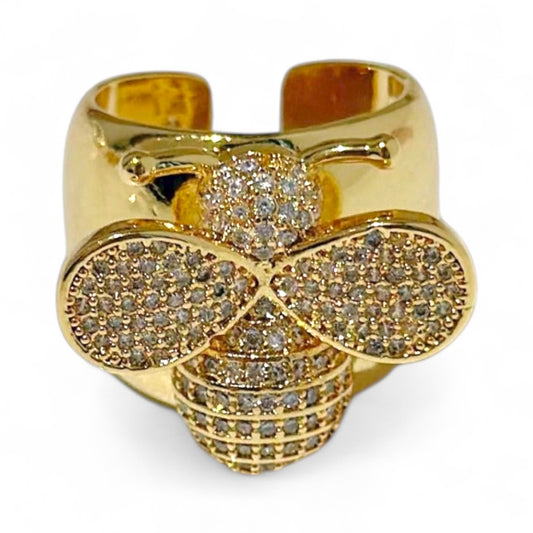 Gold Tone Bee CZ Ring